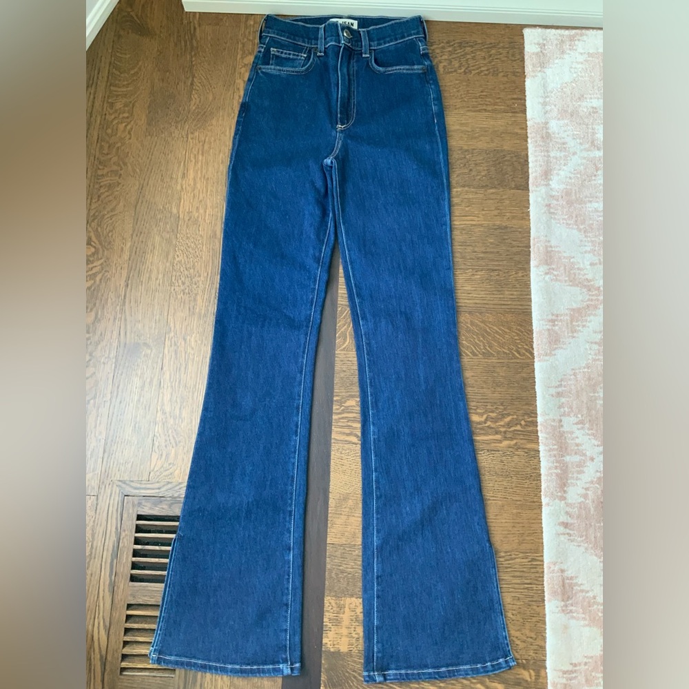 LE JEAN Charlie Split Hem High Waisted Flare Dark Wash Jeans Women SZ 24 NEW
